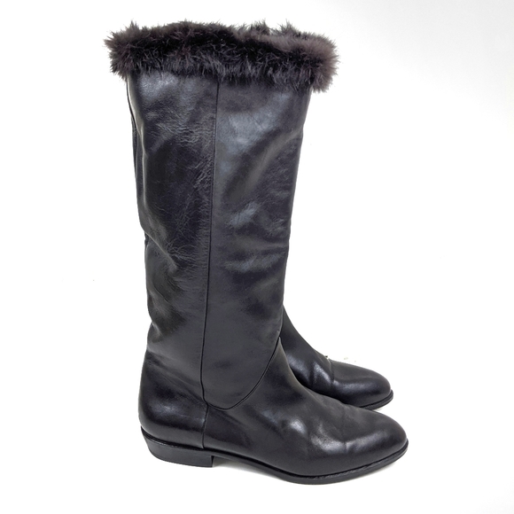 Charles Jourdan Winter Boots Fur Trim Black 6.5 - Picture 1 of 5